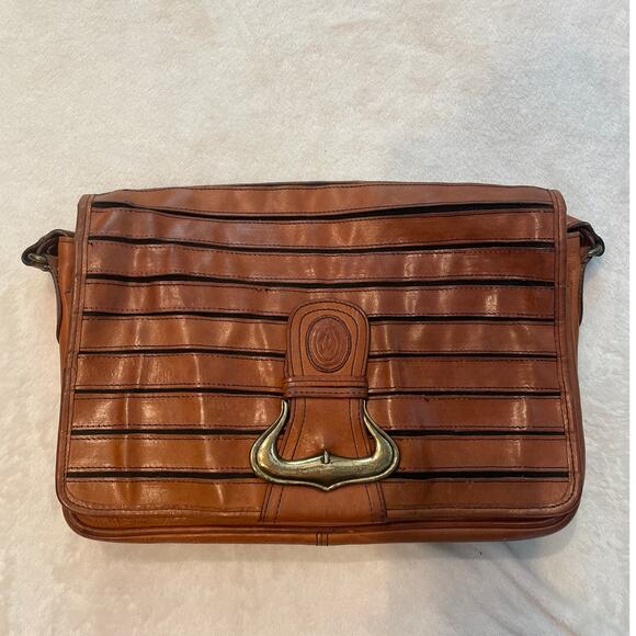 BLOOMINGDALE'S Women's Brown Leather Crossbody Clutch Bag Made in Italy - Picture 1 of 12